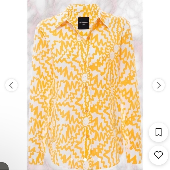 LE SUPERBE Sunstruck BF Shirt in Orange-White size 6 NEW $275 - Picture 3 of 10
